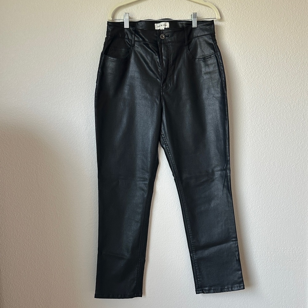 Cloth & Stone Black Coated High Rise Straight Leg Pants Faux Leather Sz 30
